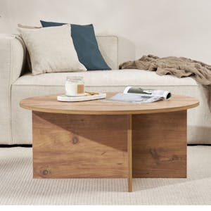 Table basse ronde minimaliste - effet bois de pin MARFA